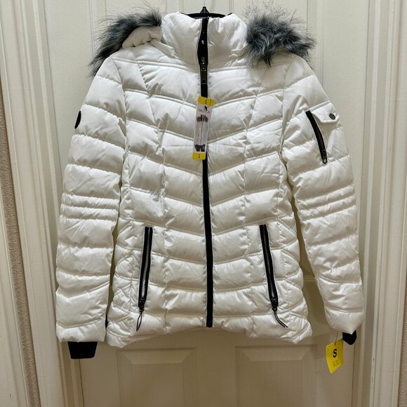 New Nautica Women's Puffer Jacket Size S White Water Resistant Faux Fur Hood - Picture 6 of 15